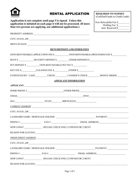 Free Rental Application Form Pdf Word Eforms