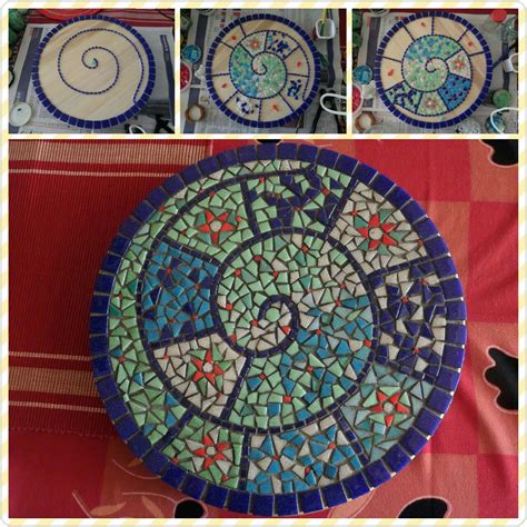 Four Stages In The Creation Of Mosaic Lazy Susan Over Two Months By