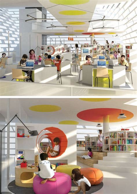 School Library Design School Interior Kindergarten Design