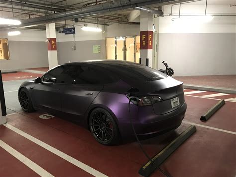 Custom Matte Purple Tesla Model 3 In Dubai Rteslamotors
