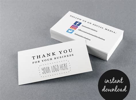 Business Social Media Thank You Business Card W Icons Etsy