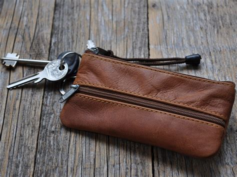 Leather Keys Holder Key Case Zipper Pouch Keychain Wallet