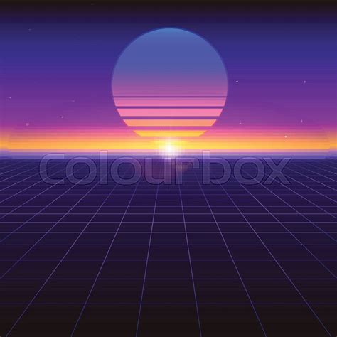 Sci Fi Futuristic Abstract Background With Graphic Sun On Horizon
