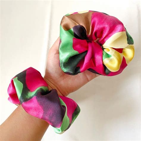 Silk Bright Flower Handmade Scrunchie Unique 100 Silk Etsy