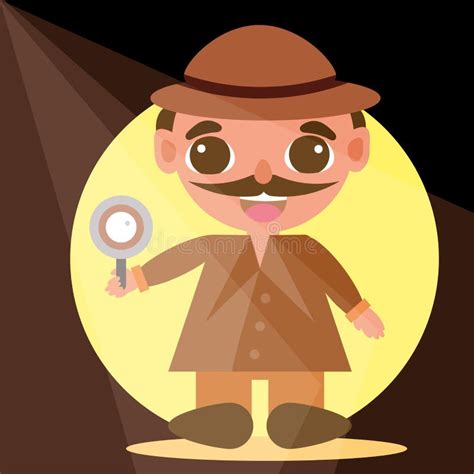 Happy Male Detective Cartoon Character Holding A Magnifying Glass