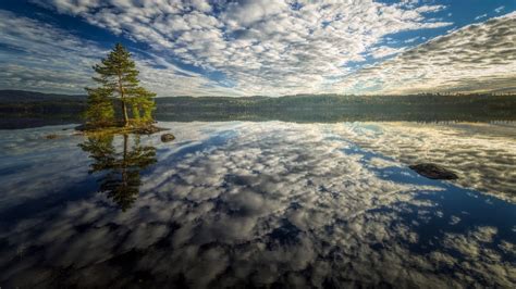 Nature Landscape Trees Water Reflection Forest Clouds Lake Hill