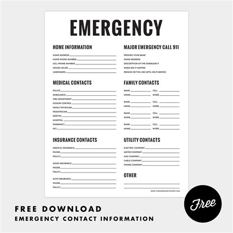 Printable Emergency Contact Numbers Template Girl Scout Emergency