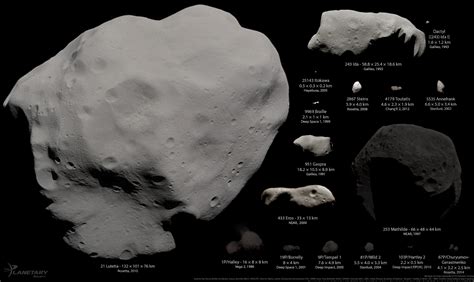 Asteroids And Comets Visited By Spacecraft As Of August 2014 In Color