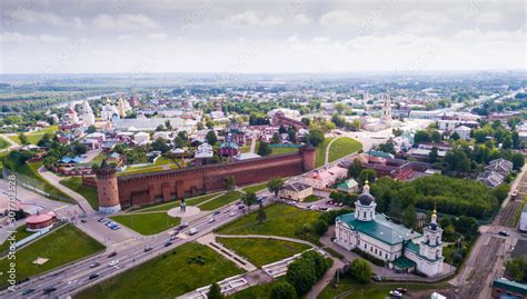 Aerial View Of Kolomna City With Partially Preserved Monument Of