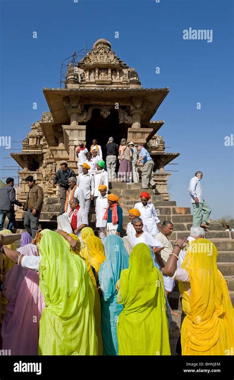 Indian Women Contemplating The Lakshmana Temple Khajuraho Madhya