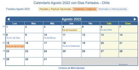 Calendario Agosto 2022 Para Imprimir Chile