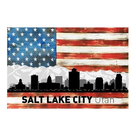 Salt Lake City Utah City Skyline Usa Flag Metal Sign Home Decor 12
