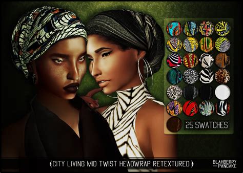 City Living Mid Twist Headwrap Retextured Sims Sims 4 Sims 4 Black Hair