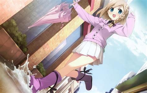 Обои счастье зонтик аниме бег девочка Girl Anime Run картинки на