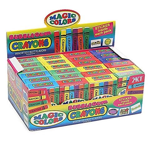 Magic Colors Assorted Fruit Flavored Bubble Gum Crayons Packs 24 Piece
