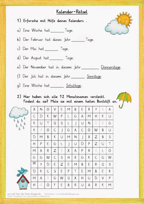 Arbeitsblatt tierspuren im schnee arbeitsblatt tierspuren wegerer tierspuren you have just read the article entitled grundschule tierspuren rätsel arbeitsblatt / arbeitsblatt rätsel zum thema temperatur und thermometer. Kalender-Rätsel zum Jahr | Arbeitsblätter grundschule, Unterrichten, Grundschule