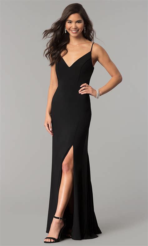 Black Long Prom Dress with Open V-Back - PromGirl