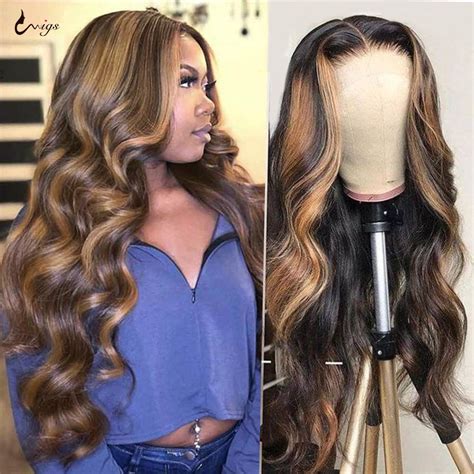 Uwigs Highlight Wig Brazilian Body Wave Wig Highlight Lace Front Human Hair Wigs Honey