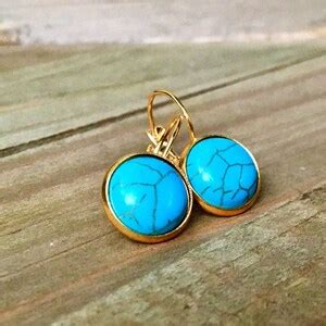 Natural Turquoise Gemstone Earrings Lever Back Earrings Etsy