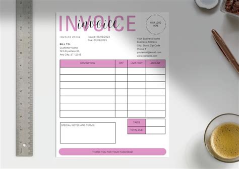 INVOICE TEMPLATE Pink Invoice Template Canva Invoice Etsy