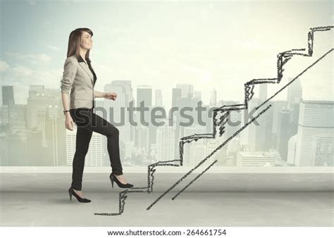 Business Woman Climbing On Hand Drawn Stock Photo Edit Now 264661754