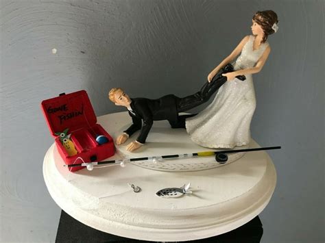 Cake Topper Wedding Bridal Bride Groom Going Gone Fishing Tackle Box