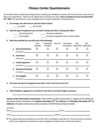 23 Fitness Questionnaire Templates In Ms Word Pdf