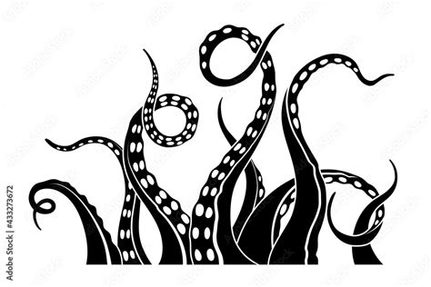 Black Silhouette Of Octopus Tentacles Isolated Sea Monster Drawing