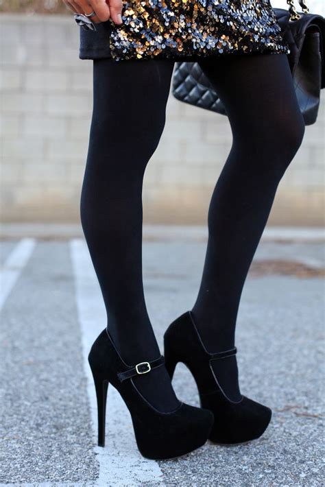 Mary Janes Black Tights Black Heels High Heels Outfits New Year