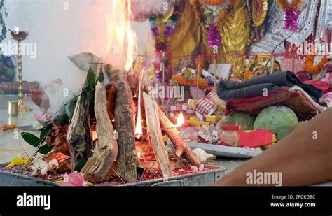 Yajna A Ritual Done In Hindu Worship Where Wood Is Set On Fire With