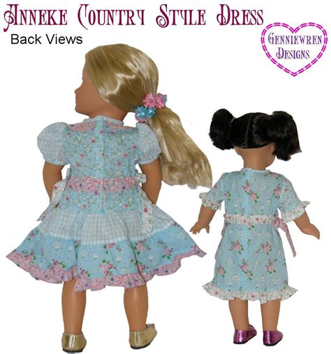 Genniewren Designs Anneke Country Style Dress Doll Clothes Pattern 18 Inch American Girl Dolls