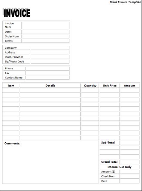 Blank Invoice Templates 10 Excel Word And Pdf Formats Samples