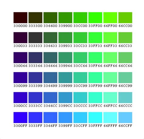 sample color chart templates   ms word
