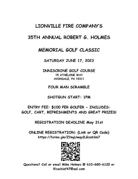 36th ANNUAL ROBERT G HOLMES MEMORIAL GOLF CLASSIC Lionville Fire Company