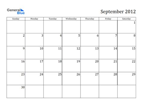 Calendar 2012 Free Printable Calendar September 2012