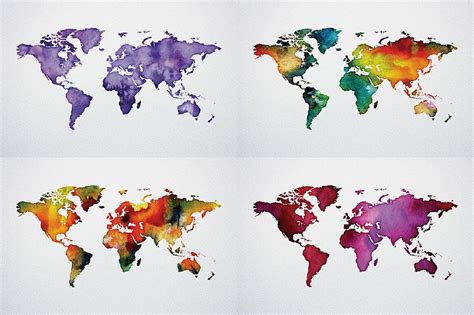 Watercolor World Maps Epspng By Graphicspirit Thehungryjpeg