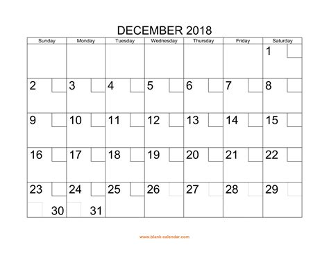 Free Download Printable December 2018 Calendar With Check Boxes