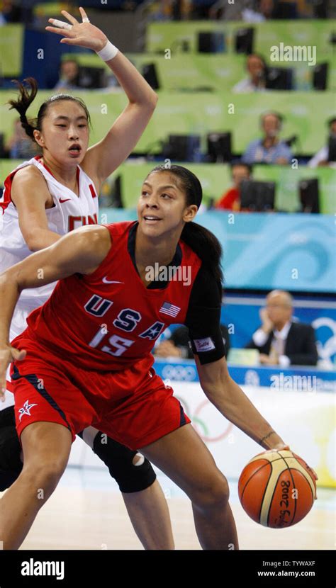 Usas Candace Parker 15 Is Guarded By Liu Dan Of China At The 2008