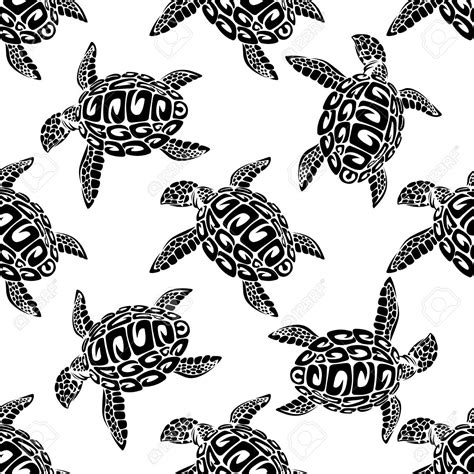 Black And White Illustration Of Swimming Marine Turtles In A Seamless