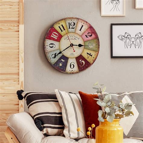 Vintage Wooden Wall Clock In Retro Look Colorful Ø40 Cm Wall