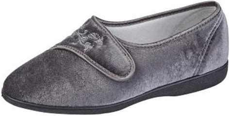 Womens Ladies Wide Fit Eee Grey Velcro Slippers Shoes 3 8 Uk
