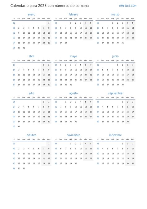 Calendario Para 2023 Con Semanas Imprimir Y Descargar Calendario