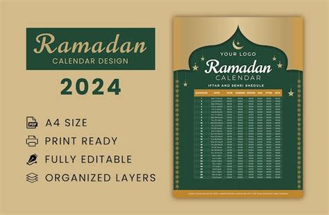 Premium Vector Ramadan Kareem Timing Calendar 2024