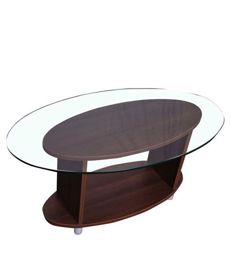 Buy Oval Shaped Glass Top Coffee Table In Walnut Finish By Addy Design