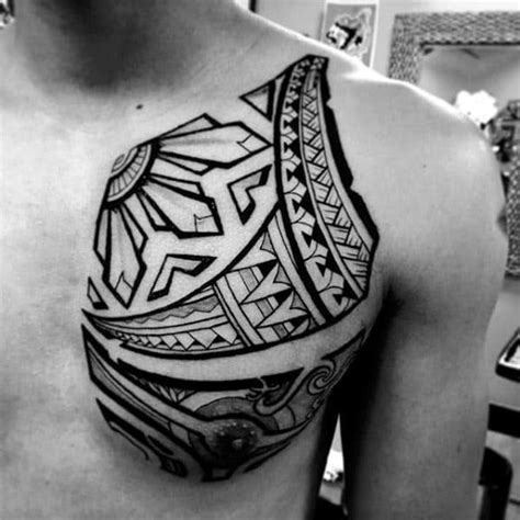 [view 18 ] tribal chest tattoo ideas for men