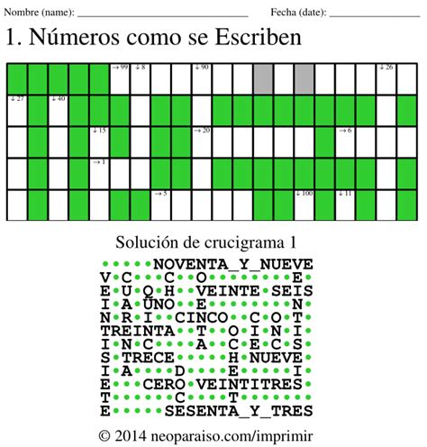 Crucigramas De Numeros Con Nombre Imagui