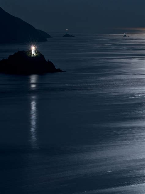 Free Download Lighthouse Coast Night Ocean Sea Reflection Moon