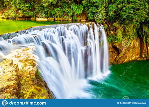 Cascading Shifen Waterfall In Pingxi New Taipei City Taiwan Stock