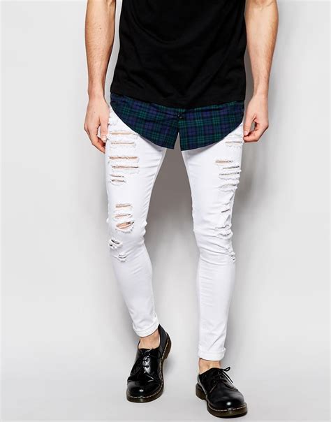 Asos Extreme Super Skinny Jeans With Mega Rips In White For Men Lyst
