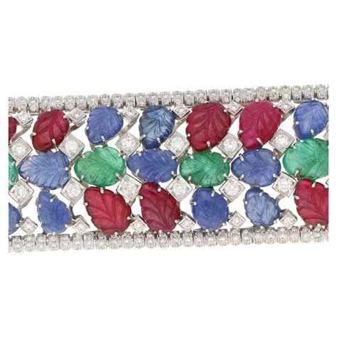 Tutti Frutti Art Deco Style Bracelet Diamond Ruby Emerald Sapphire 119
